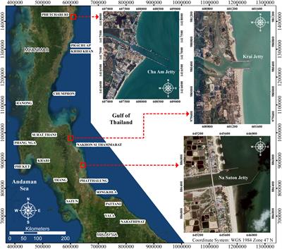 Intertidal intercepted sediment at jetties along the Gulf of Thailand